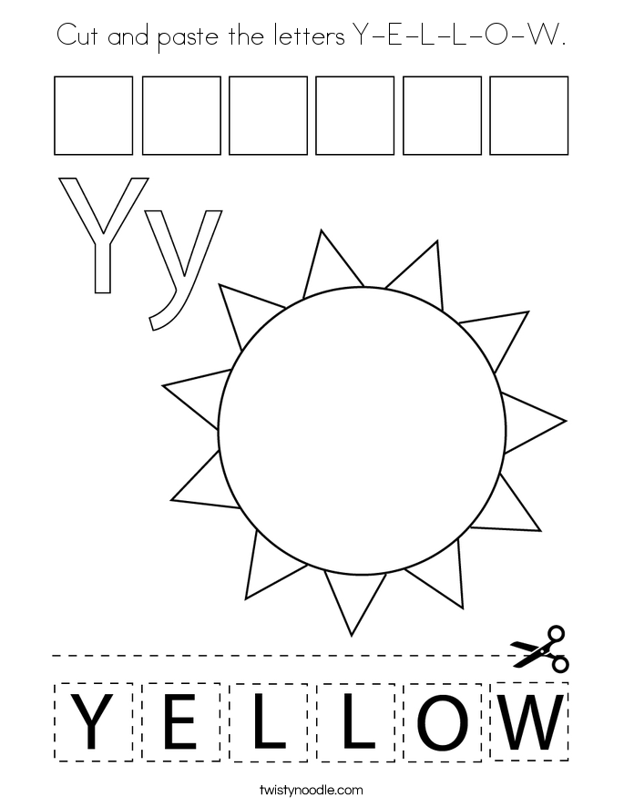 Cut and paste the letters Y-E-L-L-O-W. Coloring Page