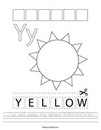 Cut and paste the letters Y-E-L-L-O-W Handwriting Sheet