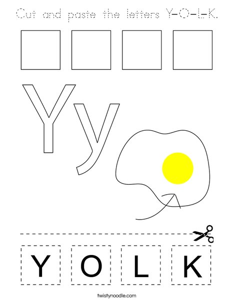 Cut and paste the letters Y-O-L-K. Coloring Page