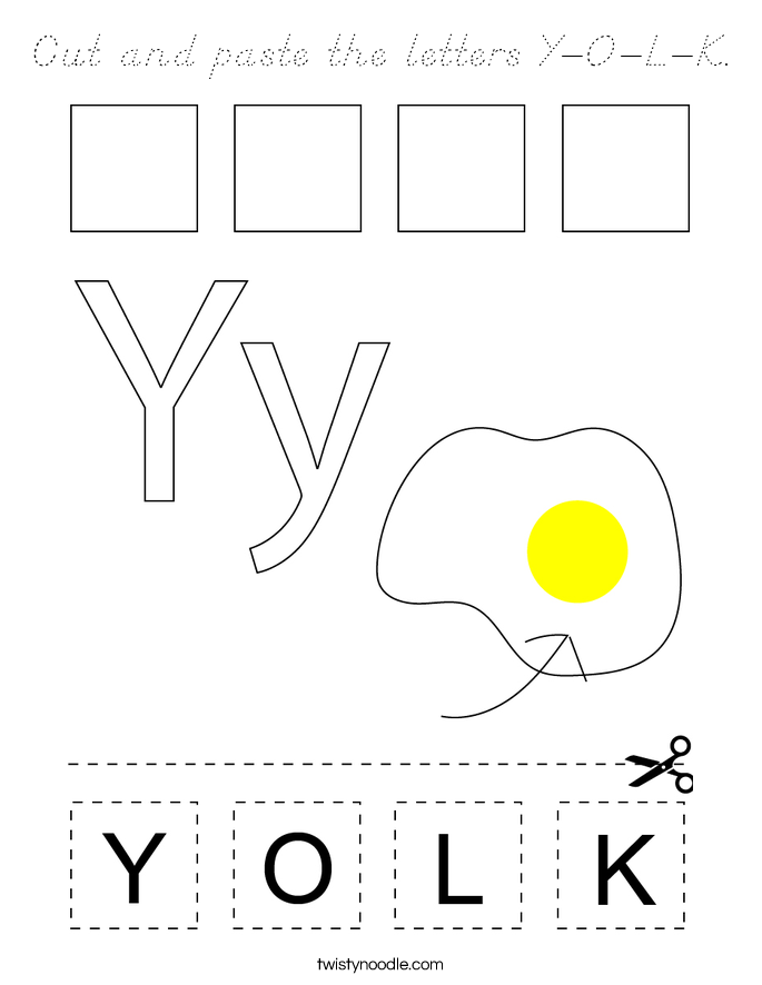 Cut and paste the letters Y-O-L-K. Coloring Page