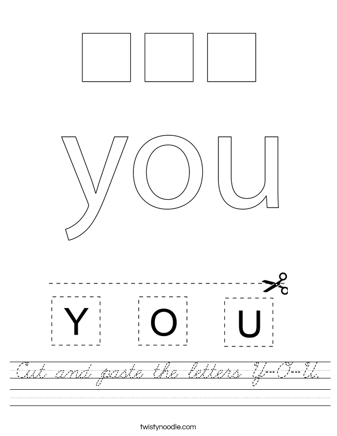 cut and paste the letters y o u worksheet cursive twisty noodle