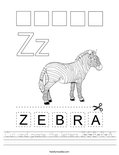 Cut and paste the letters Z-E-B-R-A. Worksheet