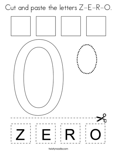 Cut and paste the letters Z-E-R-O. Coloring Page