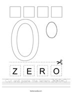 Cut and paste the letters Z-E-R-O Handwriting Sheet