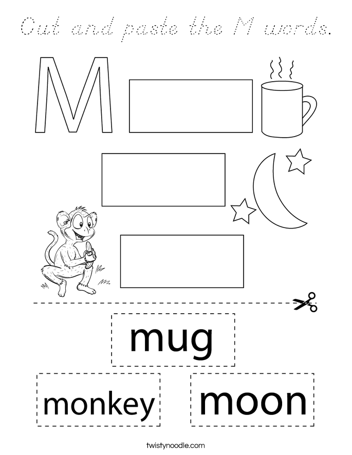Cut and paste the M words. Coloring Page