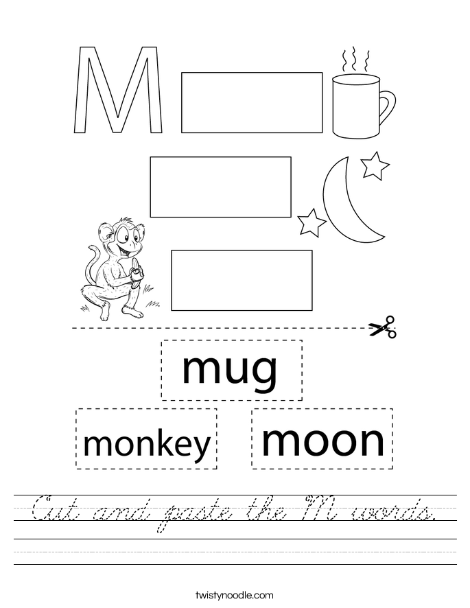 Cut and paste the M words. Worksheet