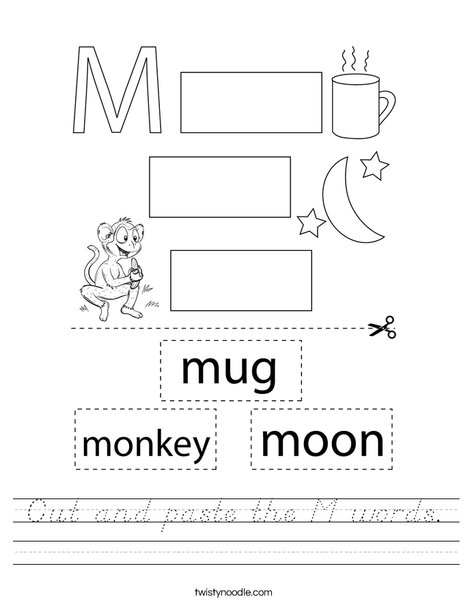 Cut and paste the M words. Worksheet