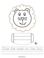 Glue the mask on the lion Handwriting Sheet
