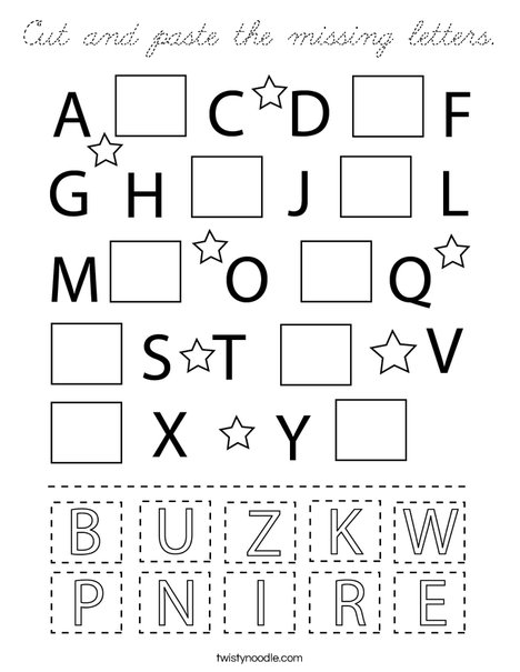 Cut and paste the missing letters. Coloring Page
