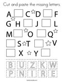 Cut and paste the missing letters Coloring Page
