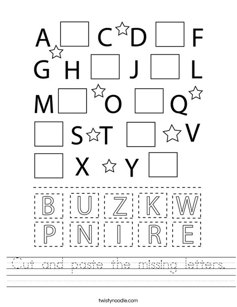 Cut And Paste The Missing Letters Worksheet Twisty Noodle