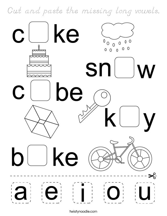 Cut and paste the missing long vowels. Coloring Page