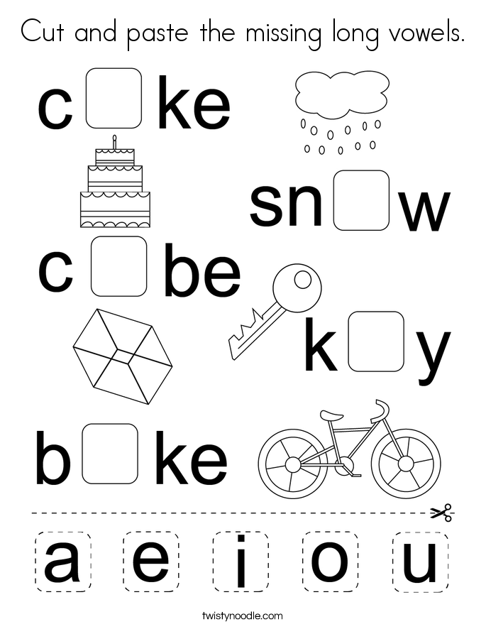 Cut and paste the missing long vowels. Coloring Page