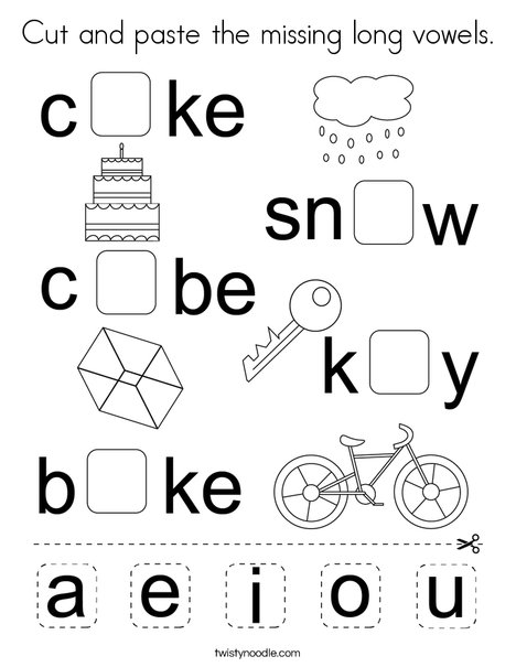 Cut and paste the missing long vowels. Coloring Page