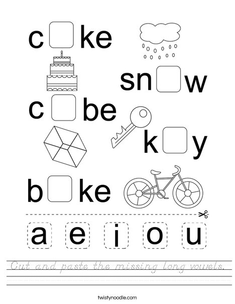 Cut and paste the missing long vowels. Worksheet