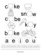 Cut and paste the missing long vowels Handwriting Sheet