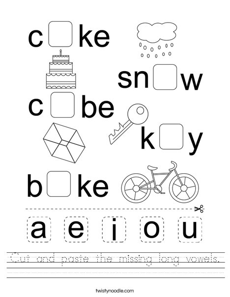 Cut and paste the missing long vowels. Worksheet