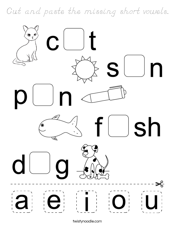 Cut and paste the missing short vowels. Coloring Page