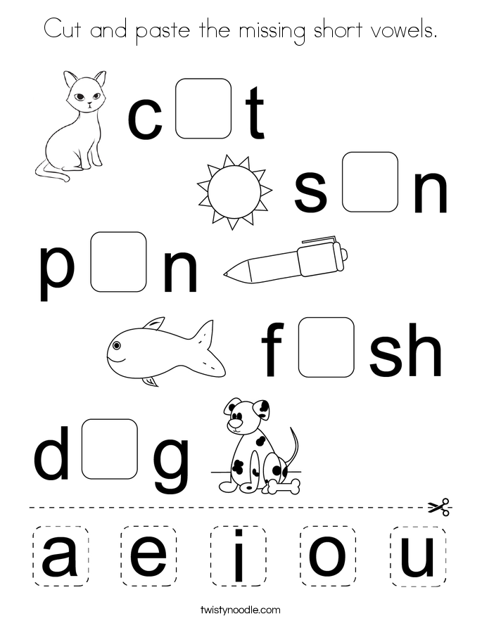 Cut and paste the missing short vowels. Coloring Page