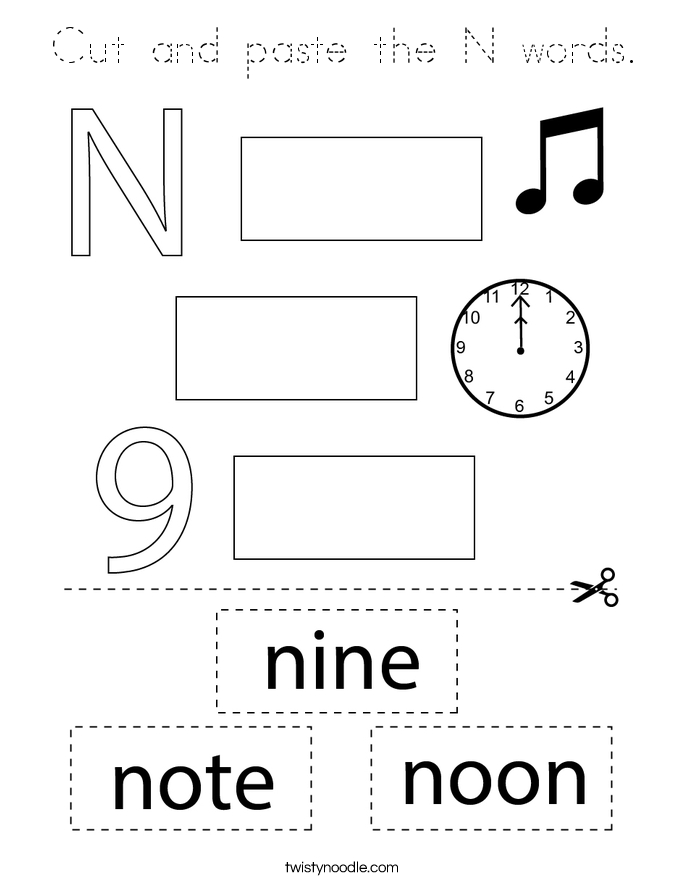 Cut and paste the N words. Coloring Page