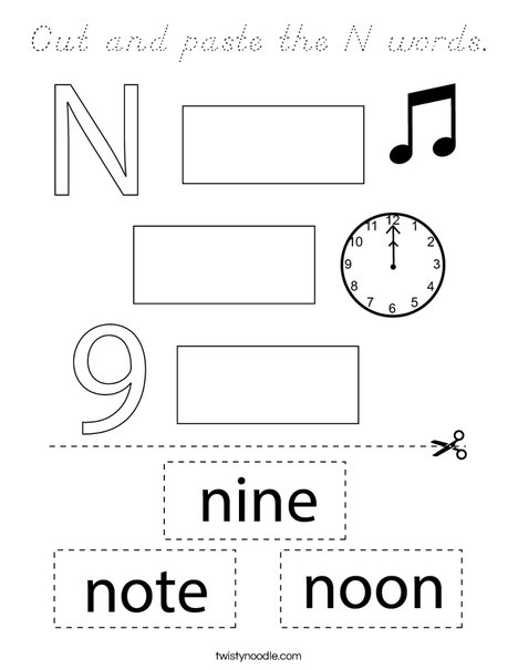 Cut and paste the N words. Coloring Page