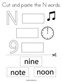 Cut and paste the N words Coloring Page