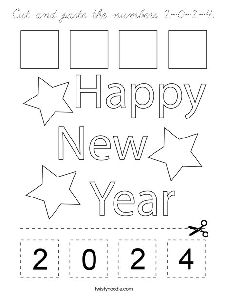 Cut and paste the numbers 2-0-2-4. Coloring Page