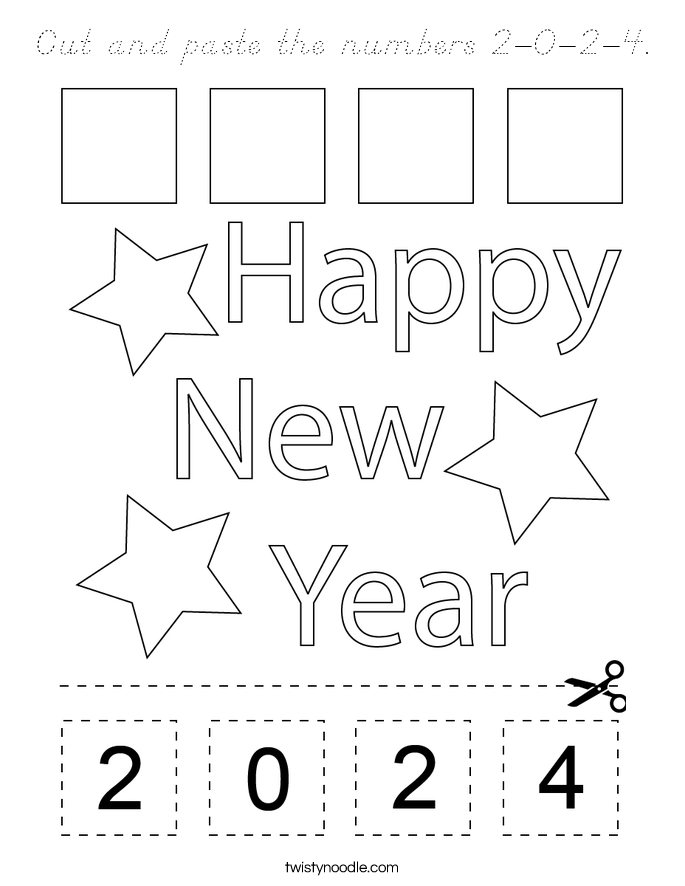 Cut and paste the numbers 2-0-2-4. Coloring Page