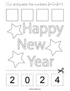 Cut and paste the numbers 2-0-2-4 Coloring Page