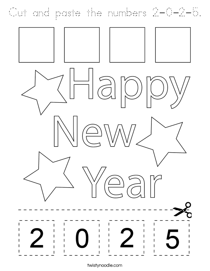 Cut and paste the numbers 2-0-2-5. Coloring Page