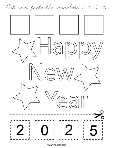 Cut and paste the numbers 2-0-2-5. Coloring Page