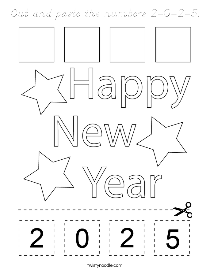 Cut and paste the numbers 2-0-2-5. Coloring Page