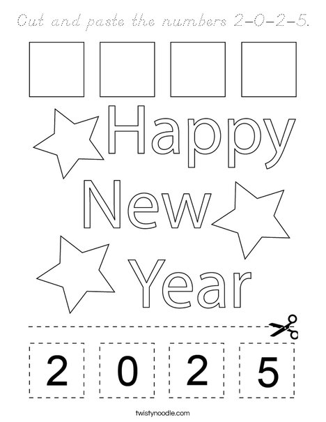 Cut and paste the numbers 2-0-2-5. Coloring Page