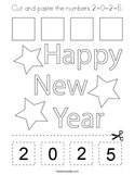 Cut and paste the numbers 2-0-2-5 Coloring Page