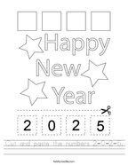 Cut and paste the numbers 2-0-2-5 Handwriting Sheet
