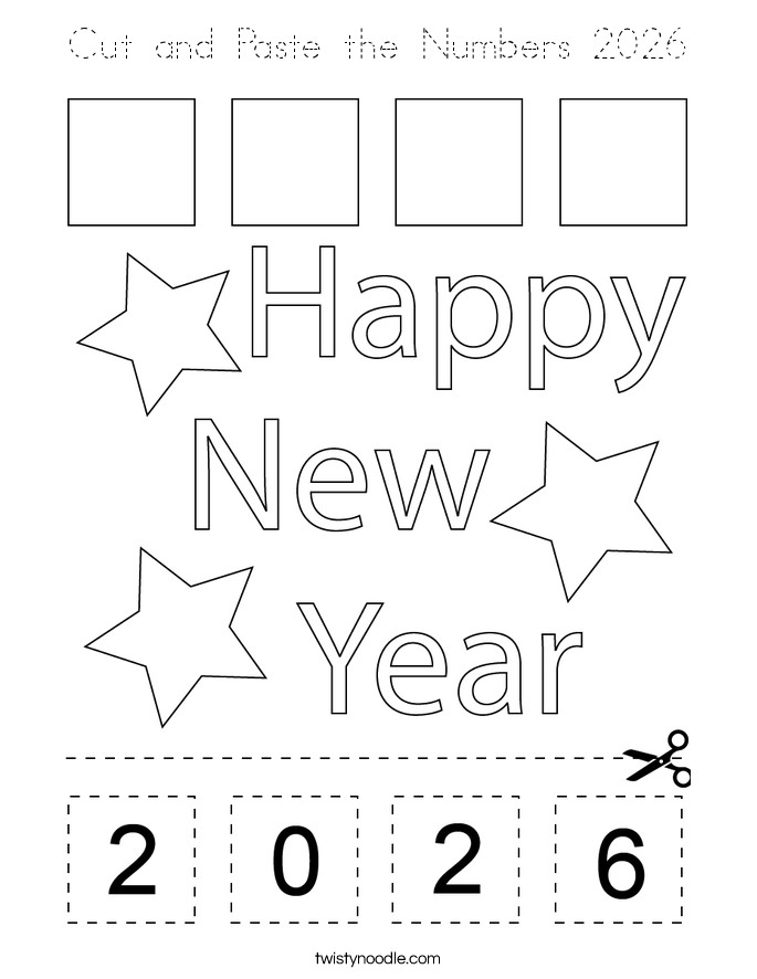 Cut and Paste the Numbers 2026 Coloring Page