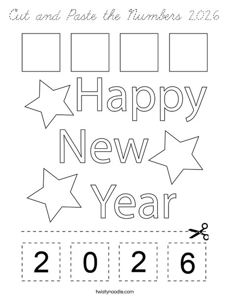Cut and Paste the Numbers 2026 Coloring Page