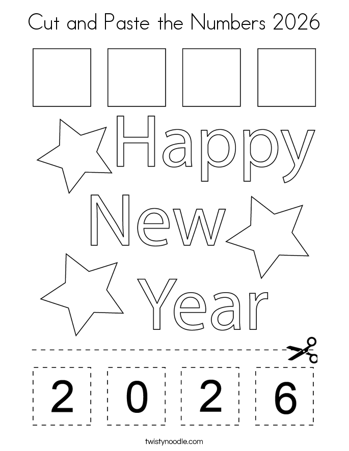 Cut and Paste the Numbers 2026 Coloring Page