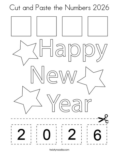 Cut and Paste the Numbers 2026 Coloring Page