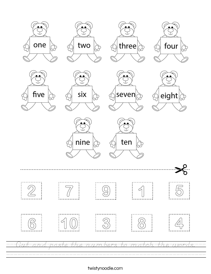 Cut and paste the numbers to match the words. Worksheet