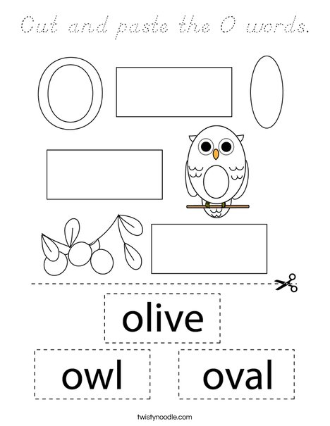 Cut and paste the O words. Coloring Page