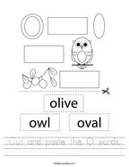 Cut and paste the O words Handwriting Sheet