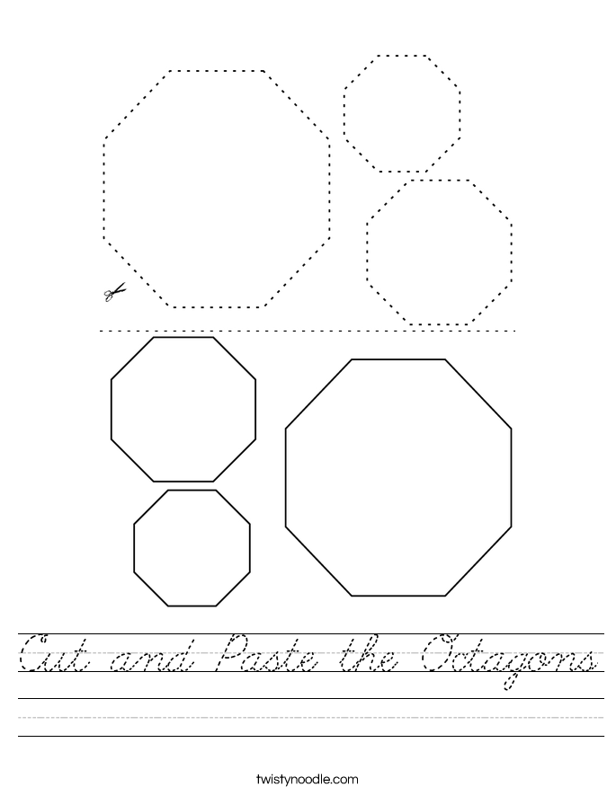 Cut and Paste the Octagons Worksheet Cursive Twisty Noodle