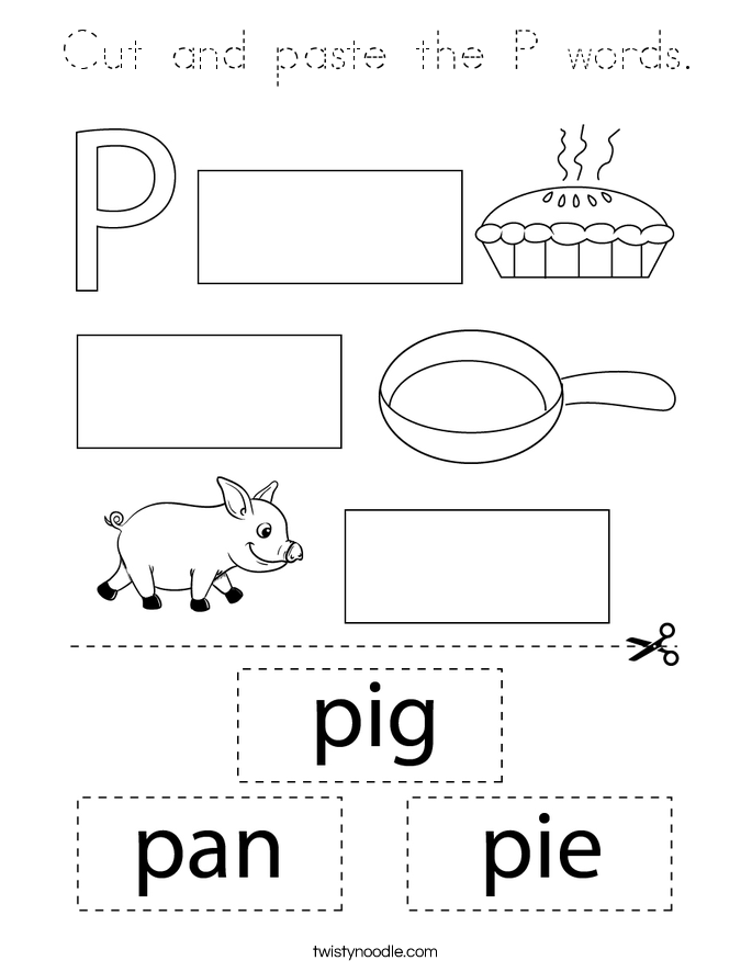 Cut and paste the P words. Coloring Page