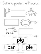 Cut and paste the P words Coloring Page