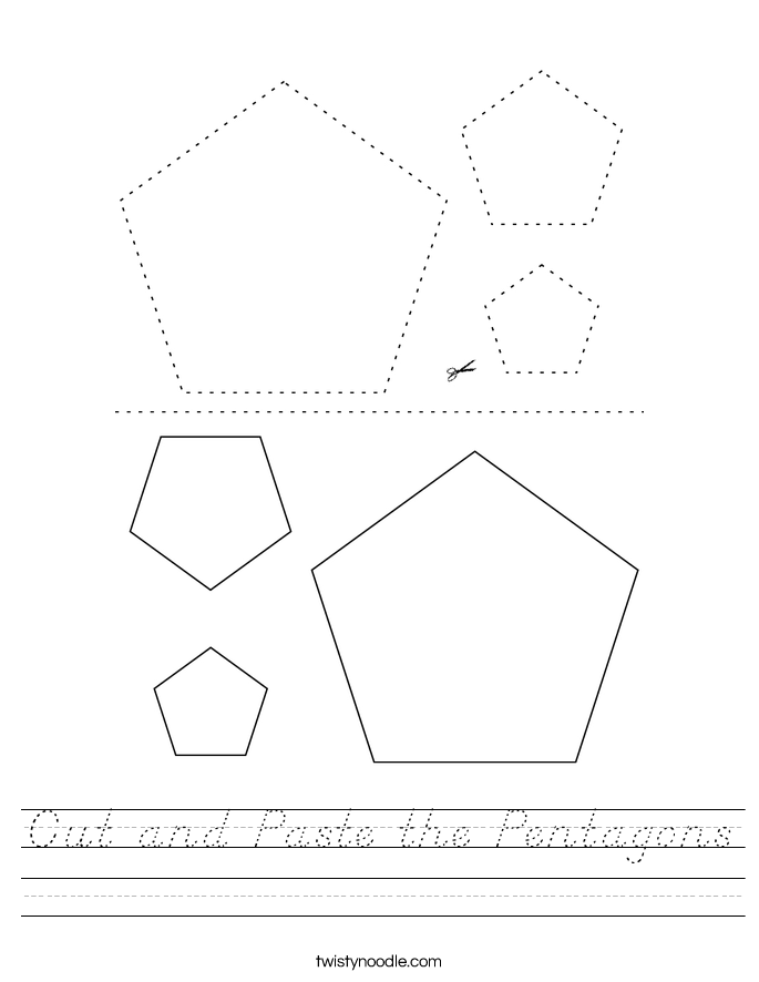 Cut and Paste the Pentagons Worksheet - D'Nealian - Twisty Noodle