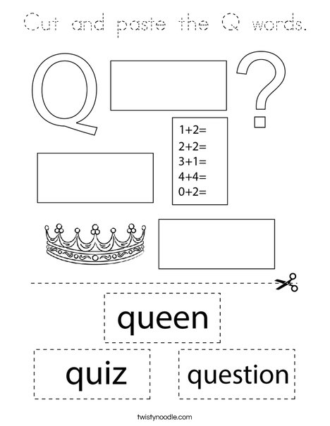 Cut and paste the Q words. Coloring Page