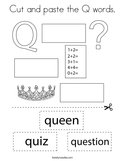 Cut and paste the Q words Coloring Page
