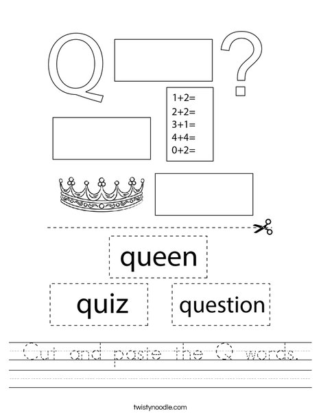 cut and paste the q words worksheet twisty noodle