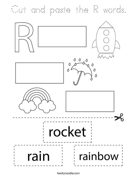 Cut and paste the R words. Coloring Page